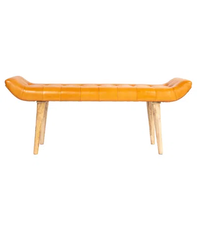 Storied Home 49" Mango Wood And Goat Leather Bench In Orange