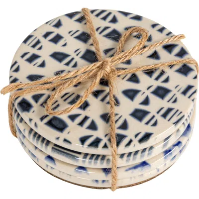 Storied Home 4-piece Round Coasters With Pattern In Blue