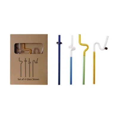 Storied Home 4-piece Twisted Drinking Straw Set In Multi
