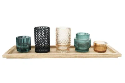 Storied Home 5-piece Embossed Glass And Metal Tealight Candle Holders In Multi