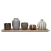 Storied Home 5 Stoneware Votive Candle Holders On A Wood Tray With Reactive Glaze In Multi