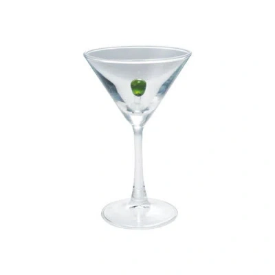 Storied Home 6-ounce Stemmed Martini Glass With Olive Inside, Green And Red In Transparent