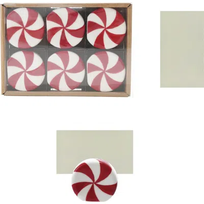 Storied Home 6-piece Stoneware Peppermint Candy Shaped Place Card/photo Holders With Paper Cards, Re In Red