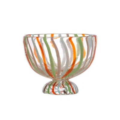Storied Home 6.75 Inches Hand-painted Glass Footed Bowl With Stripes In Multi