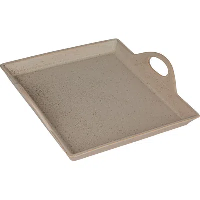 Storied Home Antique Elegance Stoneware Serving Tray With Handles In Brown