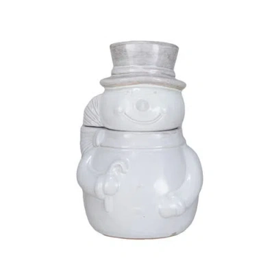 Storied Home Antique Snowman Shaped Stoneware Cookie Jar, White