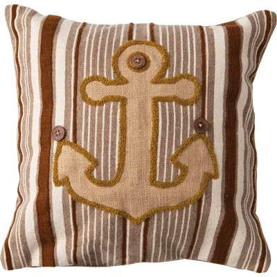 Storied Home Appliqued Anchor Pillow With Wood Buttons In Brown