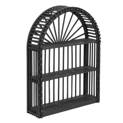 Storied Home Arched Wood And Wood Wall Shelf, Black