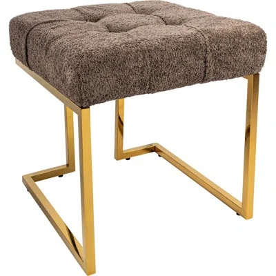Storied Home Art Deco Tufted Velvet Upholstered Stool With Stainless Steel Legs, Grey And Gold In Brown