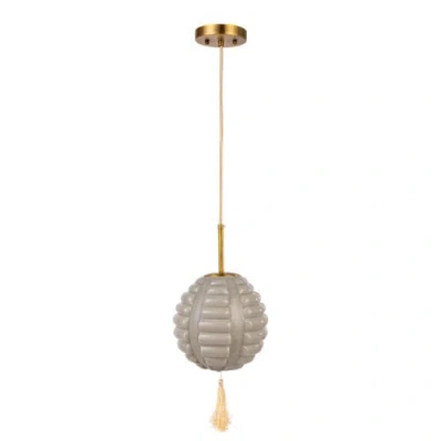Storied Home Art Glass Vintage Reproduction Pendant Lamp With Fabric Tassel, Grey And Cream Color In Gray