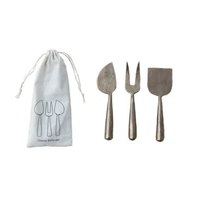 Storied Home Artisan Cheese Server Set On A Drawstring Bag In Gold