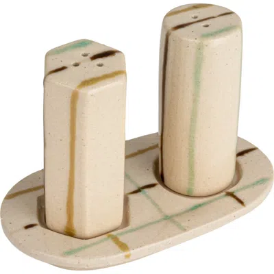 Storied Home Artisanal Harmony Salt And Pepper Shaker Set On A Tray In Neutral