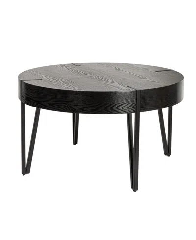 Storied Home Astoria 31" Wood Round Side Coffee Table With Metal Hairpin Legs In Black
