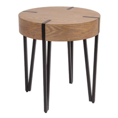 Storied Home Astoria Wood End Table With Metal Hairpin Legs, Natural And Black In Brown