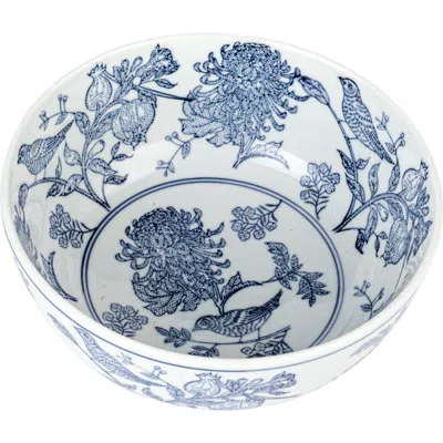 Storied Home Aviary Garden Stoneware Bowl, Blue And White