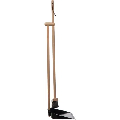Storied Home Beech Wood Broom And Standing Metal Dust Pan Set, Natural And Black