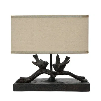 Storied Home Bird Table Lamp With Shade In Brown
