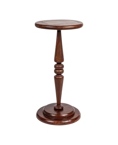 Storied Home Bishop Pedestal 12" Wood Cocktail Side Table In Brown