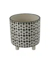 Storied Home Black White Round Stoneware Footed Planter In Black