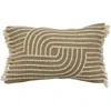 Storied Home Bloomingville Cotton Slub Lumbar Pillow With Embroidery And Fringe, Multicolor In Green