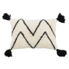 Storied Home Bloomingville Wool Blend Tufted Lumbar Pillow With Chevron And Tassels, Black And White In White