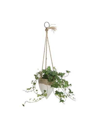 Storied Home Boho 2-tone Terracotta Hanging Planter On Jute Rope In White