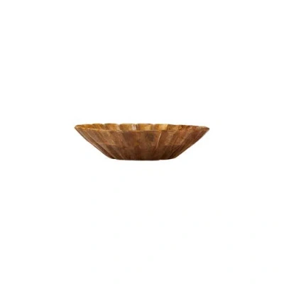 Storied Home Boho Carved Wood Bowl With Scalloped Edge, Natural In Brown
