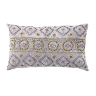 Storied Home Boho Cotton Velvet Lumbar Pillow With Embroidery In Purple