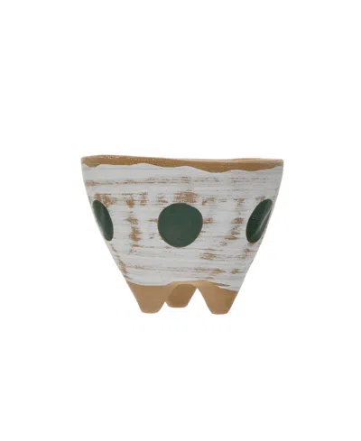 Storied Home Boho Stoneware Footed Planter With Painted Geometric Design In White