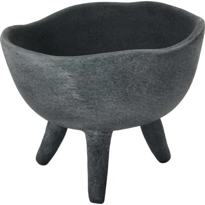 Storied Home Boho Terracotta Footed Bowl, Slate Grey In Black