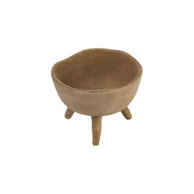 Storied Home Boho Terracotta Footed Bowl With Organic Edge, Matte Taupe In Brown