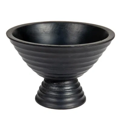 Storied Home Boho Wood Pedestal Serving Bowl, Black Finish