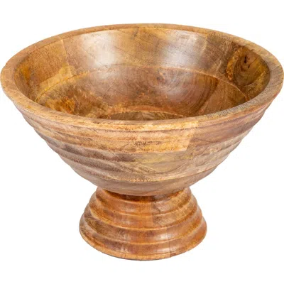 Storied Home Boho Wood Pedestal Serving Bowl, Light Brown Finish