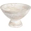 Storied Home Boho Wood Pedestal Serving Bowl, White Wash Finish In White