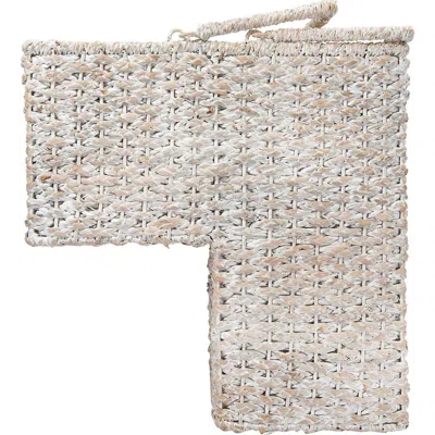 Storied Home Braided Bankuan And Rattan Stair Basket With Whitewash Finish And Handles, White In Neutral