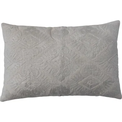 Storied Home Brocade Cotton Slub Lumbar Pillow Cover In Gray