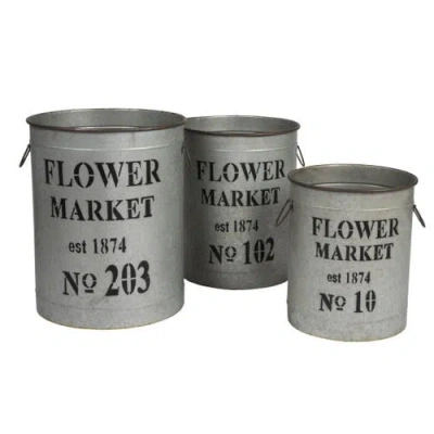 Storied Home Buckets With Handles And "flower Market" Text In Gray
