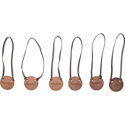 Storied Home Buffalo Leather And Cast Iron Engraved Metal Bottle Tags, Set Of 6 In Brown
