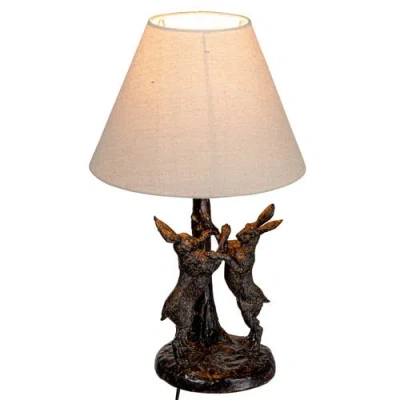 Storied Home Bunny Rabbit Table Lamp With Linen Empire Shade, Brown And Natural