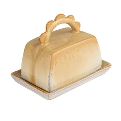 Storied Home Butter Dish With Scalloped Handle In Yellow
