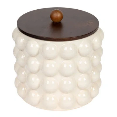 Storied Home Canister With Raised Dots And Lid In White