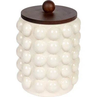 Storied Home Canister With Raised Dots And Wood Lid In Neutral