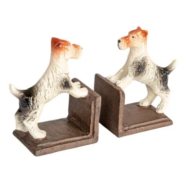 Storied Home Cast Metal Jack Russell Terrier Bookends, Multicolor In Brown