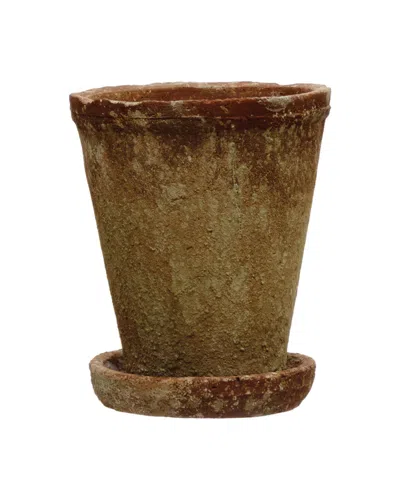 Storied Home Cement Planter With Saucer, Set Of 2 In Brown
