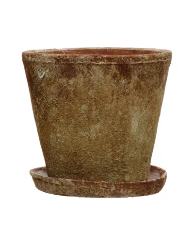 Storied Home Cement Planter With Saucer, Set Of 2 H In Terracotta