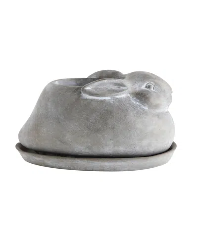 Storied Home Cement Rabbit Planter With Saucer Set Of 2 Pieces In Gray