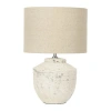 Storied Home Cement Table Lamp With Linen Shade, Distressed White In White