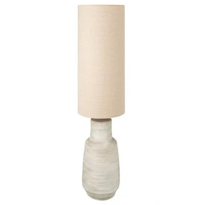 Storied Home Ceramic Floor Lamp With Linen Shade, Sand Color In White