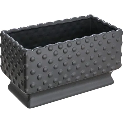 Storied Home Ceramic Hobnail Planter With Scalloped Edge And Polka Dots, Black