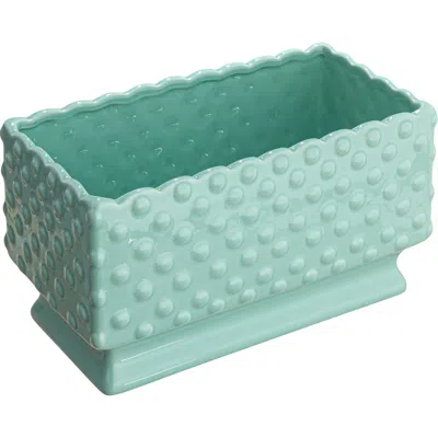 Storied Home Ceramic Hobnail Planter With Scalloped Edge And Polka Dots, Mint In Blue